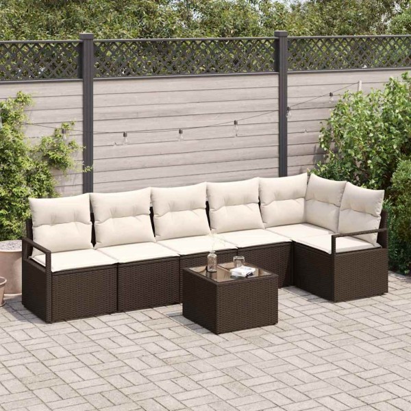Conjunto de sofá de jardín 7 pcs Marrón Poliratán