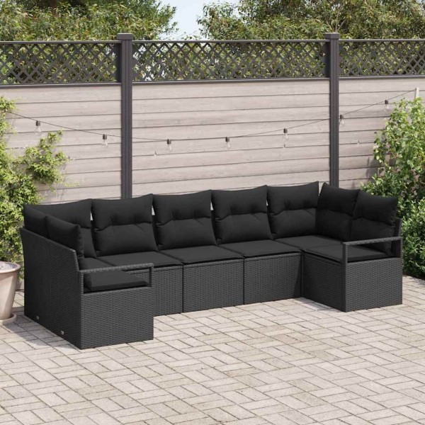 Conjunto de sofá de jardín 7 pcs Negro Poliratán