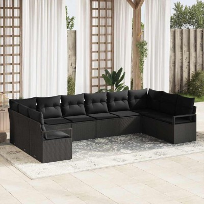 Conjunto de sofá de jardín 10 pcs Negro Poliratán