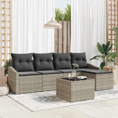 Conjunto de sofá de jardín 6 pcs Gris claro Poliratán