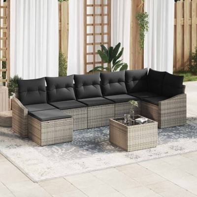Conjunto de sofá de jardín 8 pcs Gris Poliratán