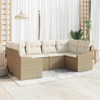 Conjunto de sofá de jardín 6 pcs Beige Poliratán