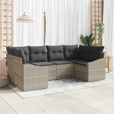 Conjunto de sofá de jardín 6 pcs Gris claro Poliratán