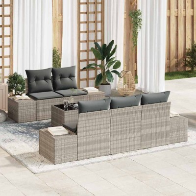 Conjunto de sofá de jardín 6 pcs Gris Claro Poliratán