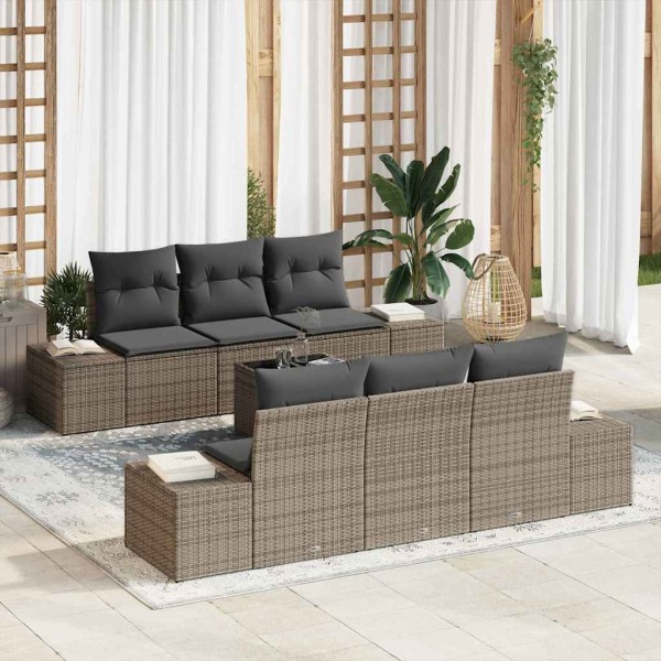 Conjunto de sofá de jardín 7 pcs Gris Poliratán
