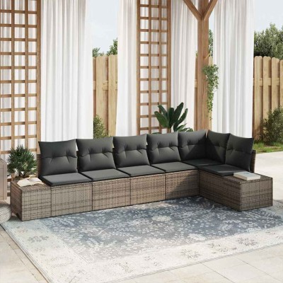 Conjunto de sofá de jardín con cojín 6 pcs Gris Poliratán