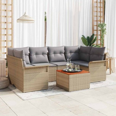 Conjunto de sofá de jardín 7 pcs Beige Poliratán