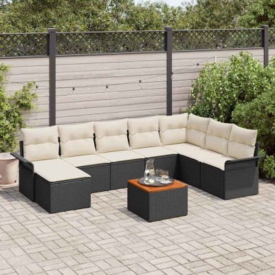 Conjunto de sofá de jardín 9 pcs Negro Poliratán