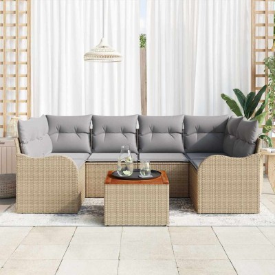 Conjunto de sofá de jardín 7 pcs Beige Poliratán