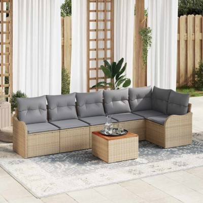 Conjunto de sofá de jardín 7 pcs Beige Poliratán