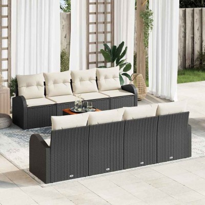 Conjunto de sofá de jardín 9 pcs Negro Poliratán