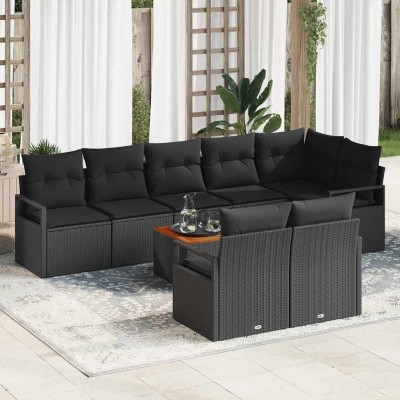 Conjunto de sofá de jardín con cojín 9 pcs Negro Poliratán