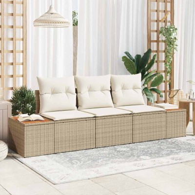Conjunto de sofá de jardín con cojín 3 pcs Beige Poliratán