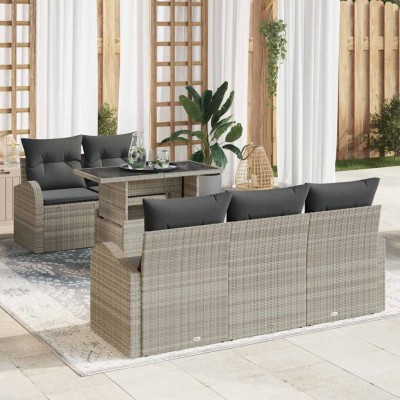 Conjunto de sofá de jardín con cojín 6 pcs Gris claro Poliratán