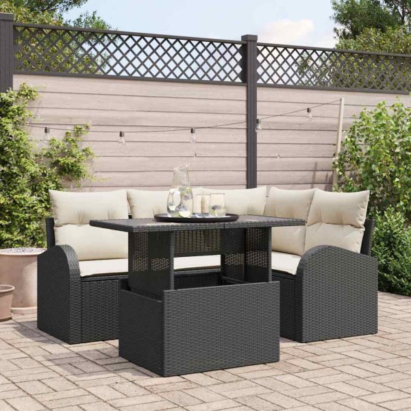 Conjunto de sofá de jardín con cojín 5 pcs Negro Poliratán