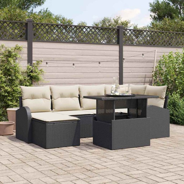 Conjunto de sofá de jardín con cojín 7 pcs Negro y crema