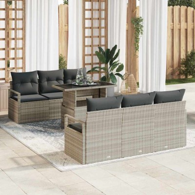 Conjunto de sofá de jardín 7 pcs Gris claro 100 x 55 x 73 cm