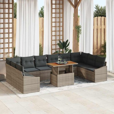 Conjunto de Comedor de Jardín con cojín 11 pcs Gris y marrón