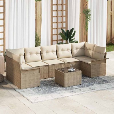 Conjunto de sofá de jardín 8 pcs Beige, Crema 55 x 55 x 37 cm