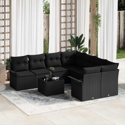 Conjunto de sofá de jardín Manual 9 pcs Negro 55 x 55 x 37 cm