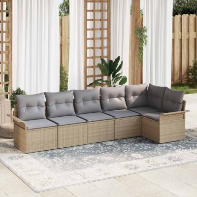 Conjunto de sofá de jardín con cojín 6 pcs Beige Poliratán
