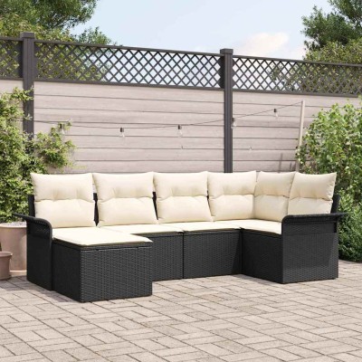 Conjunto de sofá de jardín con cojín 6 pcs Negro Poliratán