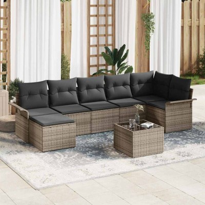 Conjunto de sofá de jardín con cojín 8 pcs Gris Poliratán