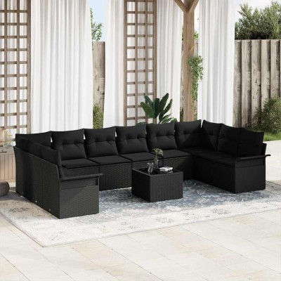 Conjunto de sofá de jardín con cojín 11 pcs Beige Poliratán