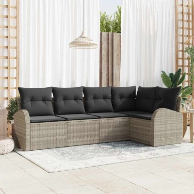 Conjunto de sofá de jardín con cojín 5 pcs Gris claro Poliratán