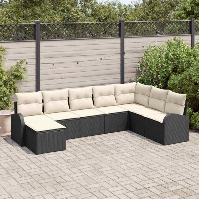 Conjunto de sofá de jardín 8 pcs Negro y blanco Poliratán