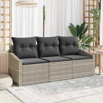 Conjunto de sofá de jardín con cojín 3 pcs Gris Claro