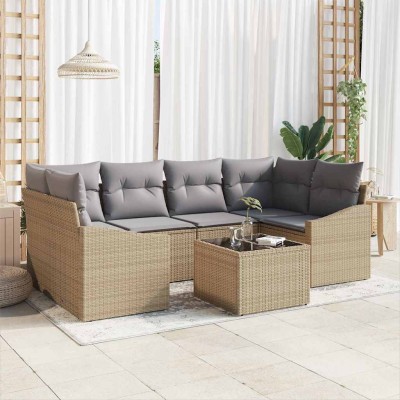 Conjunto de sofá de jardín 7 pcs Beige y gris 55 x 55 x 37 cm
