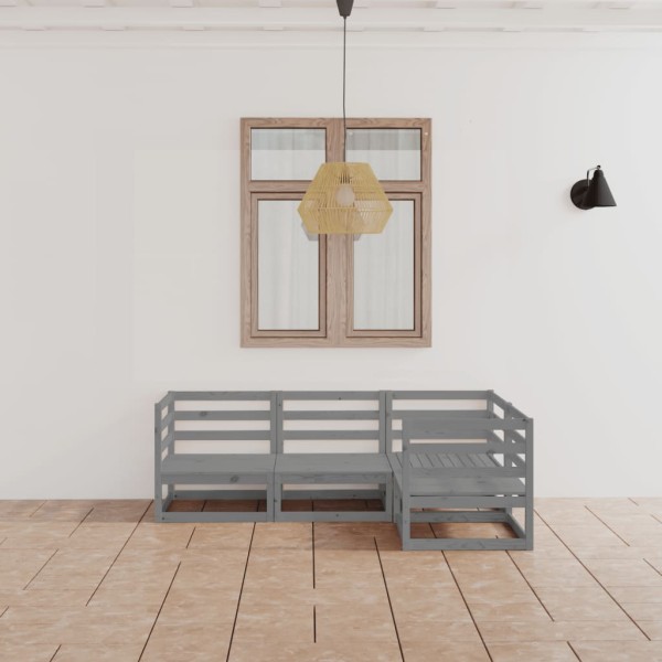 Juego de muebles de jardín 4 piezas gris madera maciza de pino