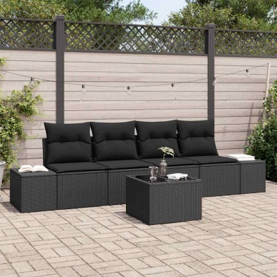 Conjunto de sofá de jardín Manual 5 pcs Negro 55 x 55 x 37 cm