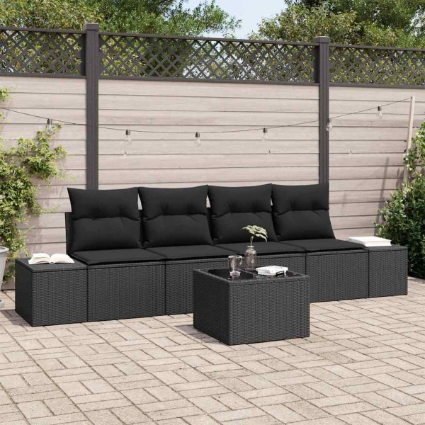 Conjunto de sofá de jardín Manual 5 pcs Negro 55 x 55 x 37 cm