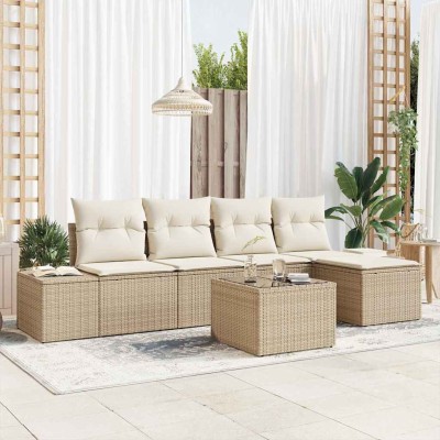 Conjunto de sofá de jardín con cojín 6 pcs Beige y Crema