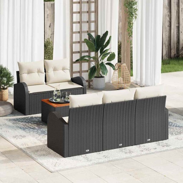 Conjunto de sofá de jardín 6 pcs Negro y blanco