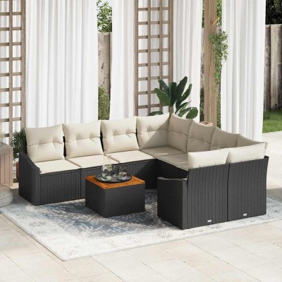 Conjunto de sofá de jardín 9 pcs Negro y blanco