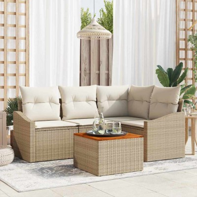 Conjunto de sofá de jardín 5 pcs Beige y blanco