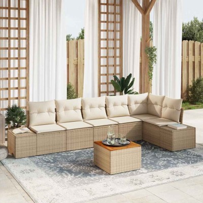 Conjunto de sofá de jardín 7 pcs Beige y blanco