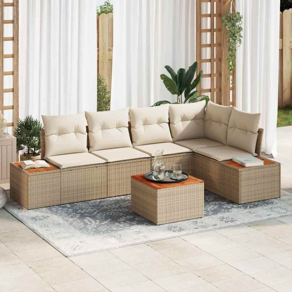 Conjunto de sofá de jardín con cojín 6 pcs beige y crema