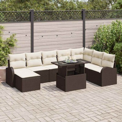 Conjunto de sofá de jardín 9 pcs Marrón Poliratán