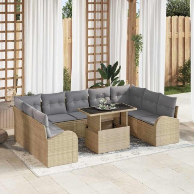 Conjunto de sofá de jardín 10 pcs Beige Poliratán