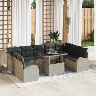 Conjunto de sofá de jardín 10 pcs Gris Claro Poliratán
