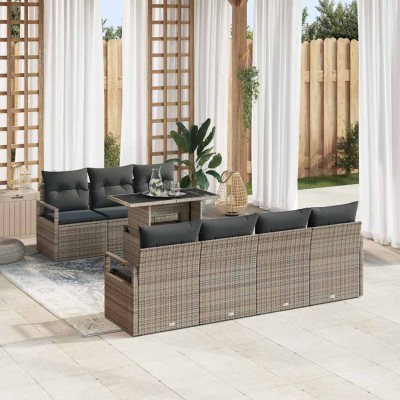 Conjunto de sofá de jardín 8 pcs Gris Poliratán