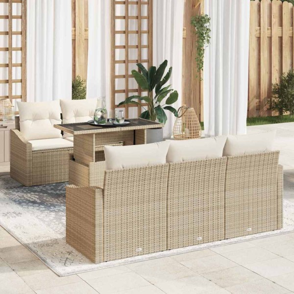 Conjunto de sofá de jardín 6 pcs Beige Poliratán