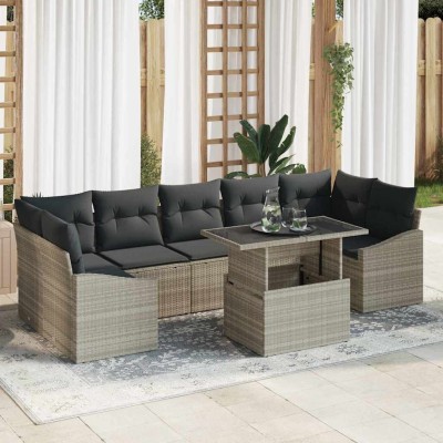 Conjunto de sofá de jardín 8 pcs Gris Claro Poliratán
