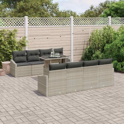 Conjunto de sofá de jardín 9 pcs Gris Claro Poliratán
