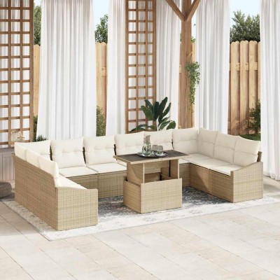 Conjunto de sofá de jardín con cojín 11 pcs Beige y Crema