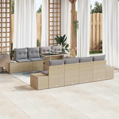 Conjunto de sofá de jardín con cojín 7 pcs Beige y Gris Claro